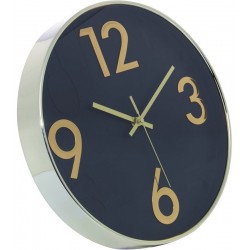 Relógio De Parede 30,5cm Por 4,5cm Quartz De Plástico Donum Preto Com Dourado